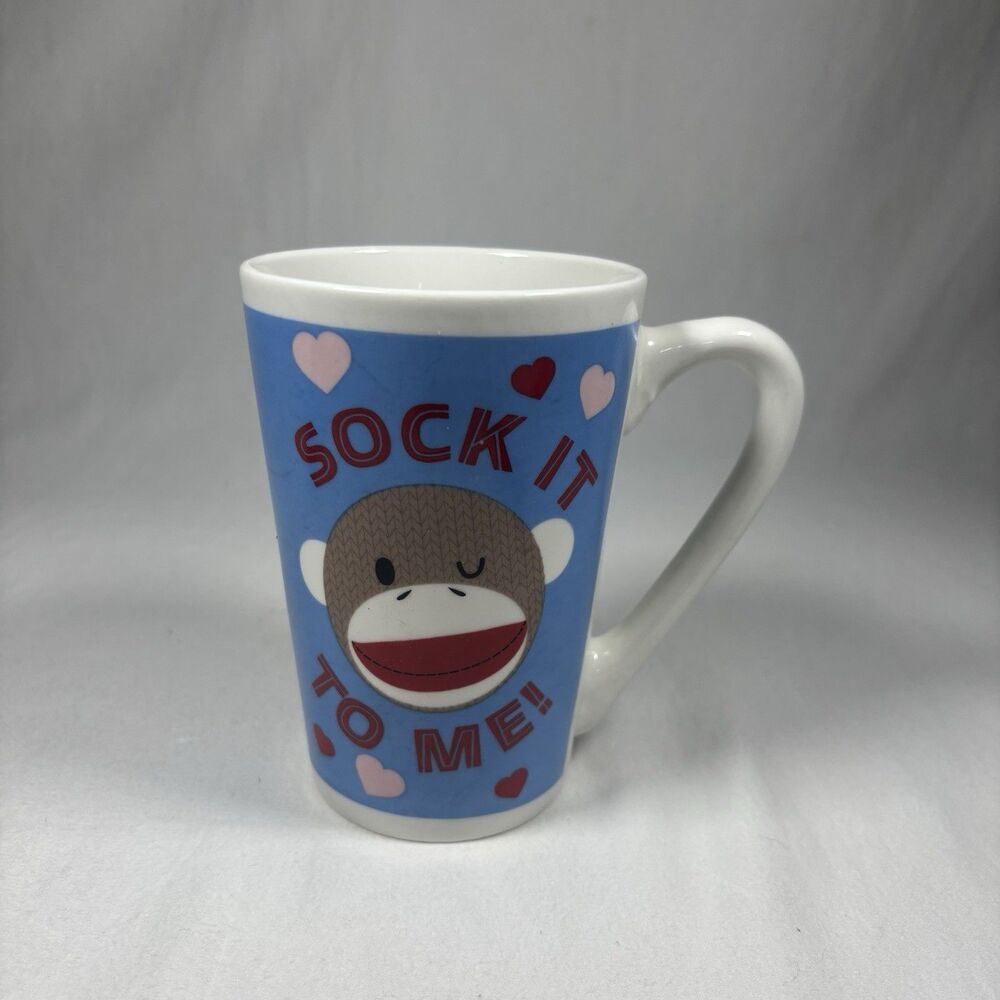 Dan Dee Sock It To Me Sock Monkey Tall Ceramic Mug Microwave Safe